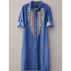 Overland Carly Embroidered Tencel Shirt Dress in River Blue Size XS